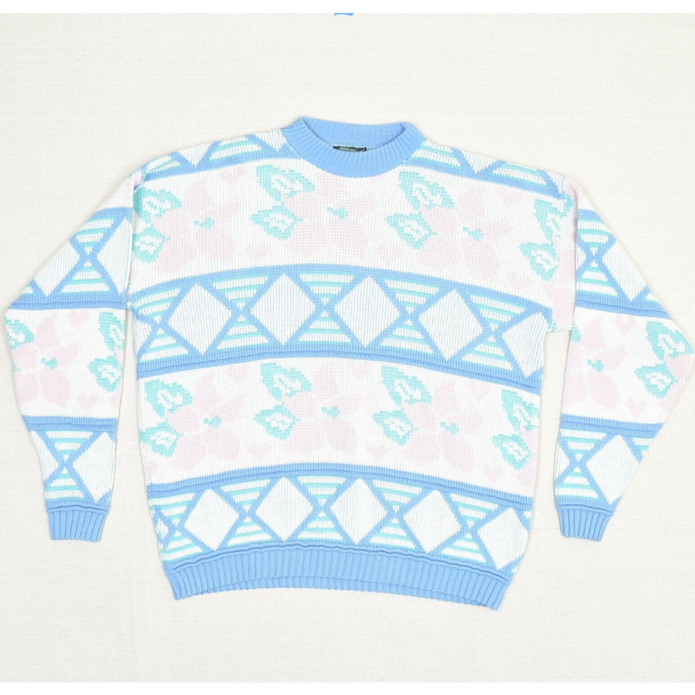 Cabin Creek Crew Neck Sweater Acrylic Multicolor Size L Vintage USA Stained